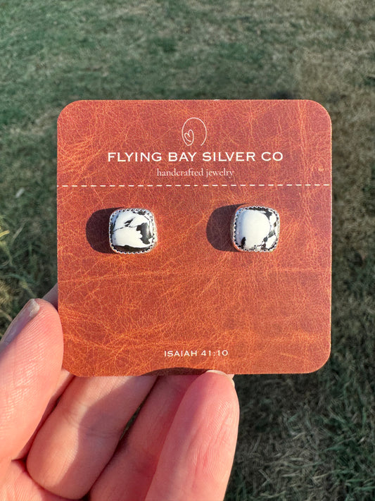 White Buffalo Square Stud Earrings