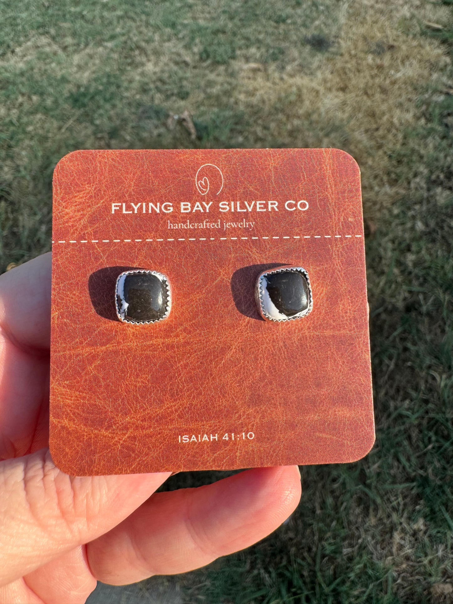 White Buffalo Square Stud Earrings