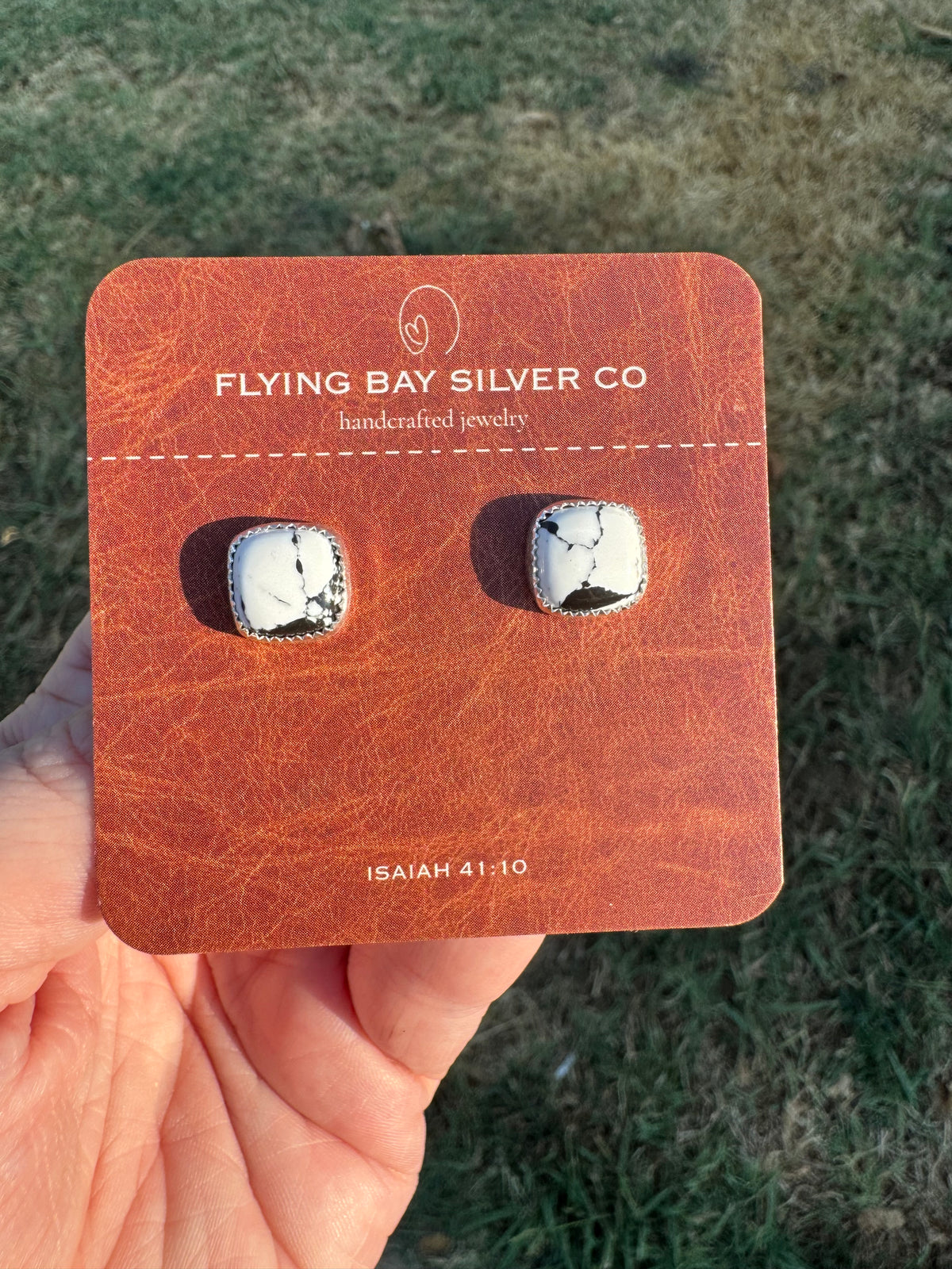 White Buffalo Square Stud Earrings