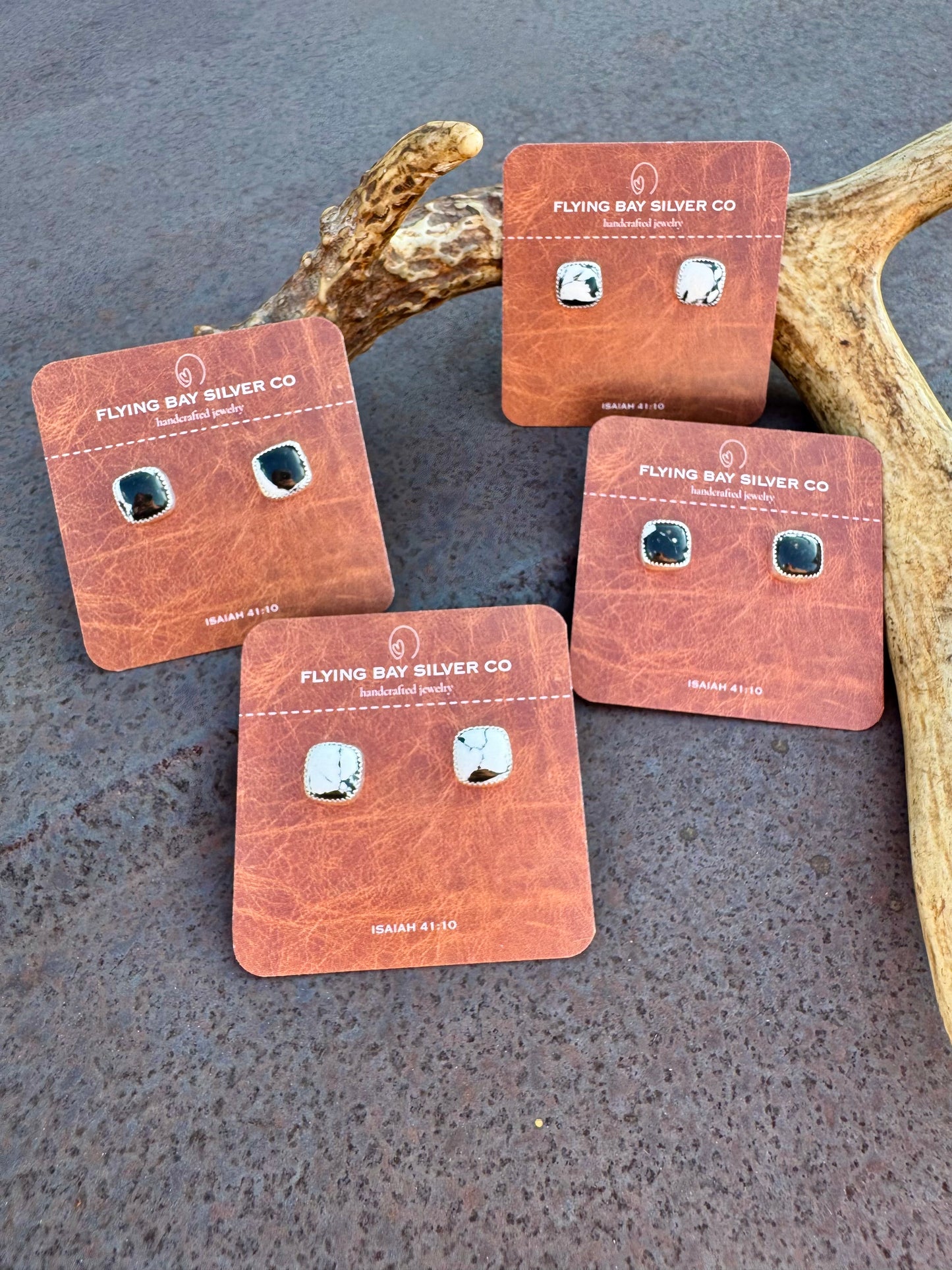 White Buffalo Square Stud Earrings