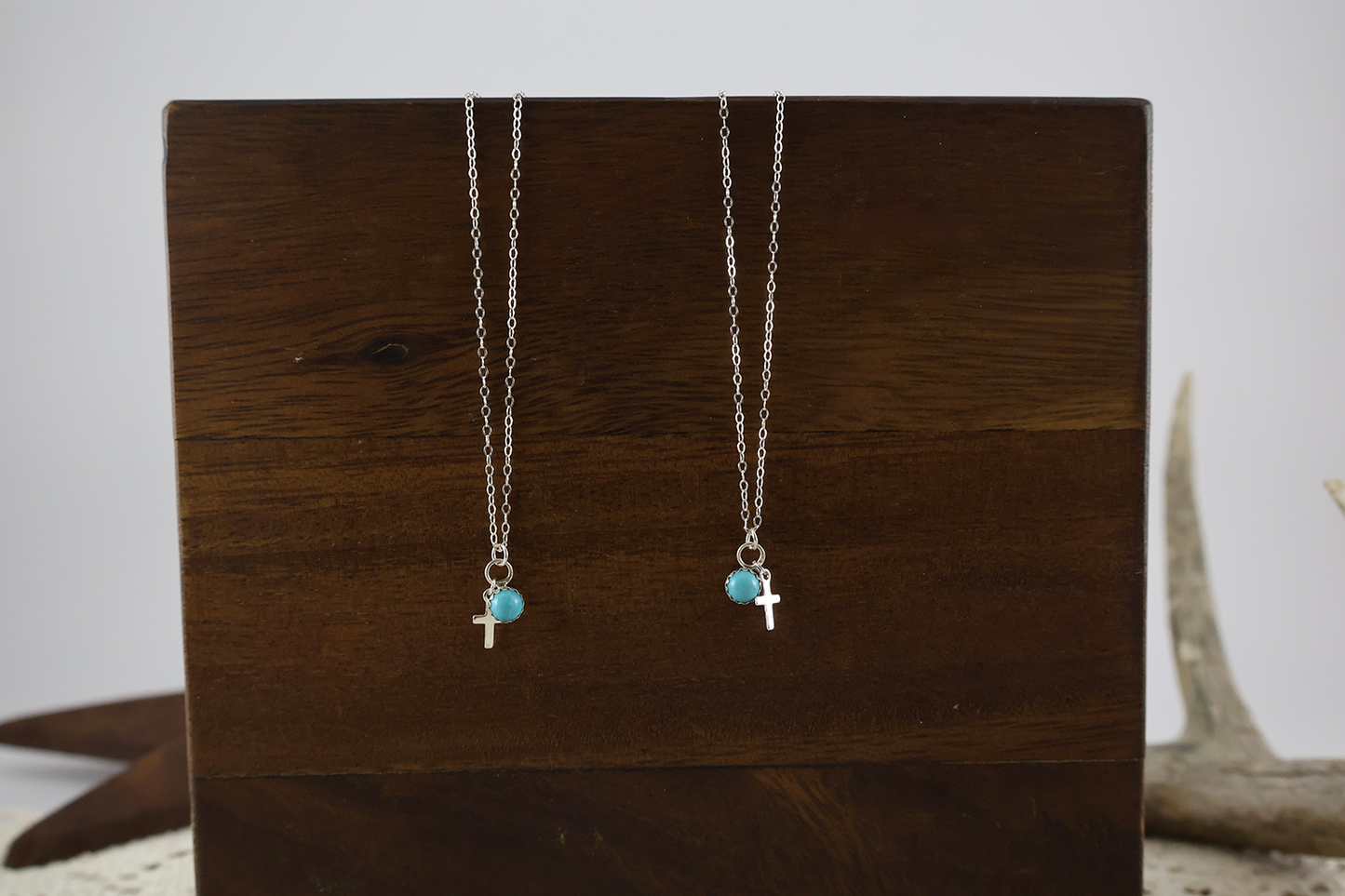 Tiny Cross + Turquoise Necklace